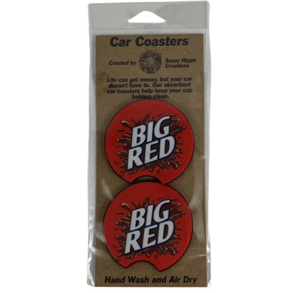 Car Coasters Big Red Soda Pop Beverage Set of 2 Neoprene Absorbent - Picture 1 of 9